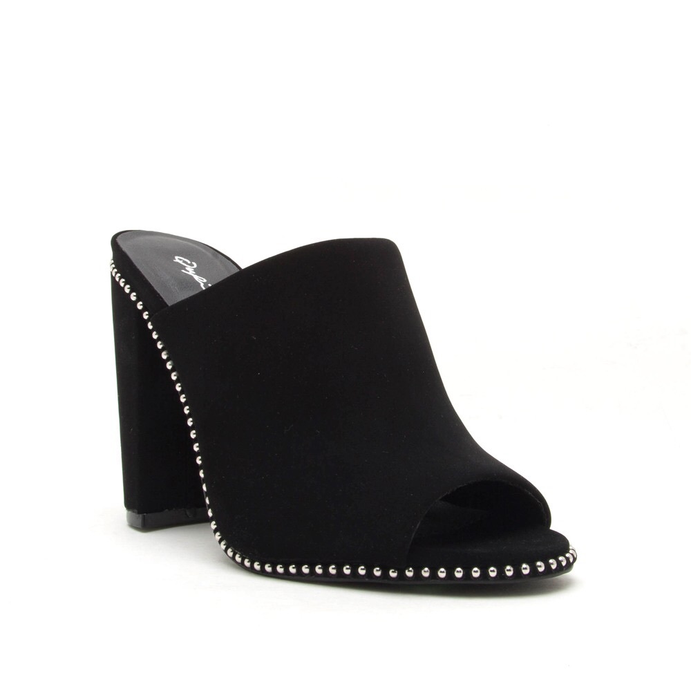 Last 1! QUPID Black studded heeled MULE 4” - Picture 3 of 5